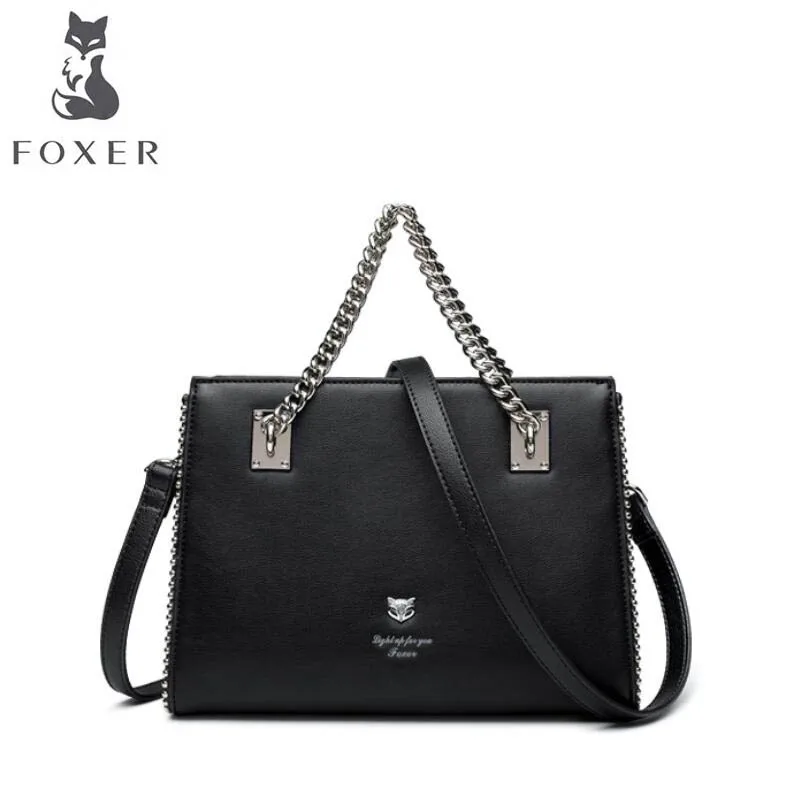 

FOXER 2018 New Women leather bag designer famous brand leather women Cowhide bag Casual Chain Hand fashion leather shoulder bag