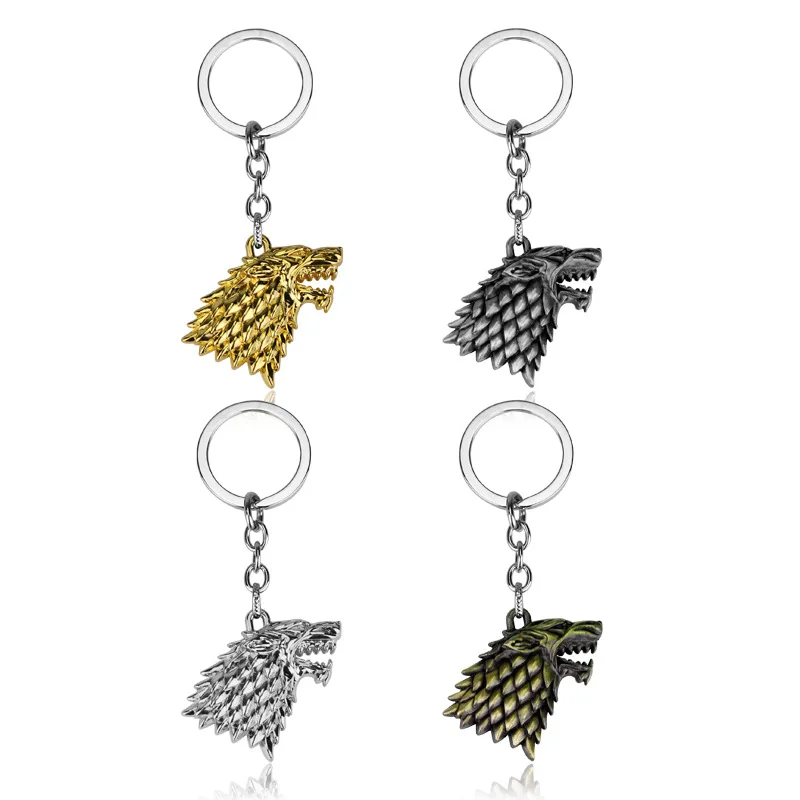 

Anime Game Of Thrones Keychain Pendants Figure House Stark Wolf Head Symbol Key Ring Holder for Car Souvenirs Accessories Figure