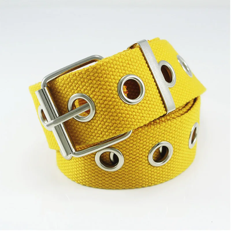 yellow 1 hole canvas Новые модные женские холщовые ремни, повседневные, индивидуальные, полые, регулируемые, одноцветные, пояс для студентов, джинсы, унисекс, поясные ремни 130 см Z30 - Цвет: yellow 1 hole canvas