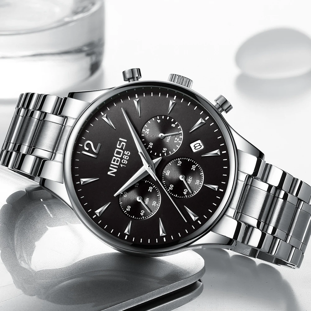 NIBOSI رجل الرياضة الساعات الرجال أعلى العلامة التجارية الفاخرة سات ساعة كوارتز التلقائي التاريخ ساعة الذكور الجيش العسكرية للماء ساعة معصم