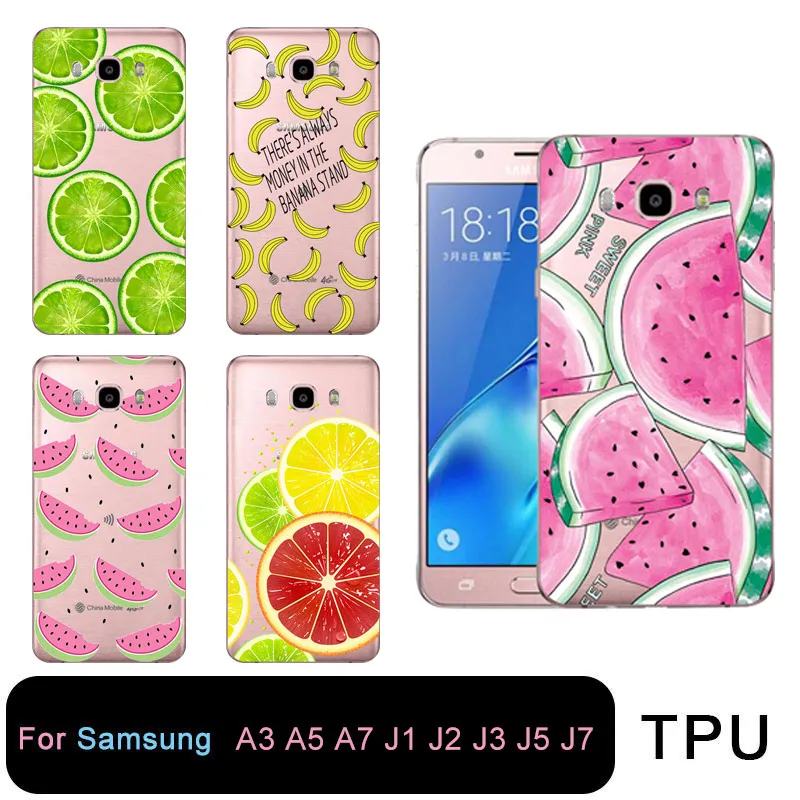 

Soft Tpu Clear Phone Case For Samsung Galaxy A3 A5 2016 2017 prime J1 J2 J3 J5 J7 Fruit Banana watermelon orange Free shipping