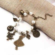 Alice In Wonderland Charm Bracelet Bangles For Women Fashion Rabbit jug Pearl Pendant Jewelry Gift Alice In Wonderland Charm Bracelet Bangles For Women Fashion Rabbit jug Pearl Pendant Jewelry Gift