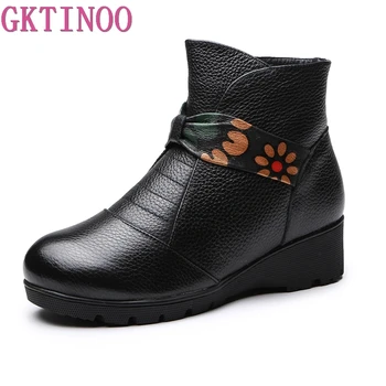 

GKTINOO 2018 Genuine Leather Autumn Winter Boots Handmade Shoes Women Ankle Boots Female Wedges Boots Women Boot Platform Shoes