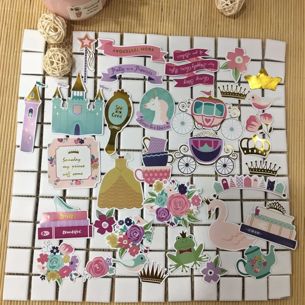 

34 pcs Pretty Princess Cardstock Die Cut Stickers for Scrapbooking Happy Planner/Card Making/Journaling Project Craft