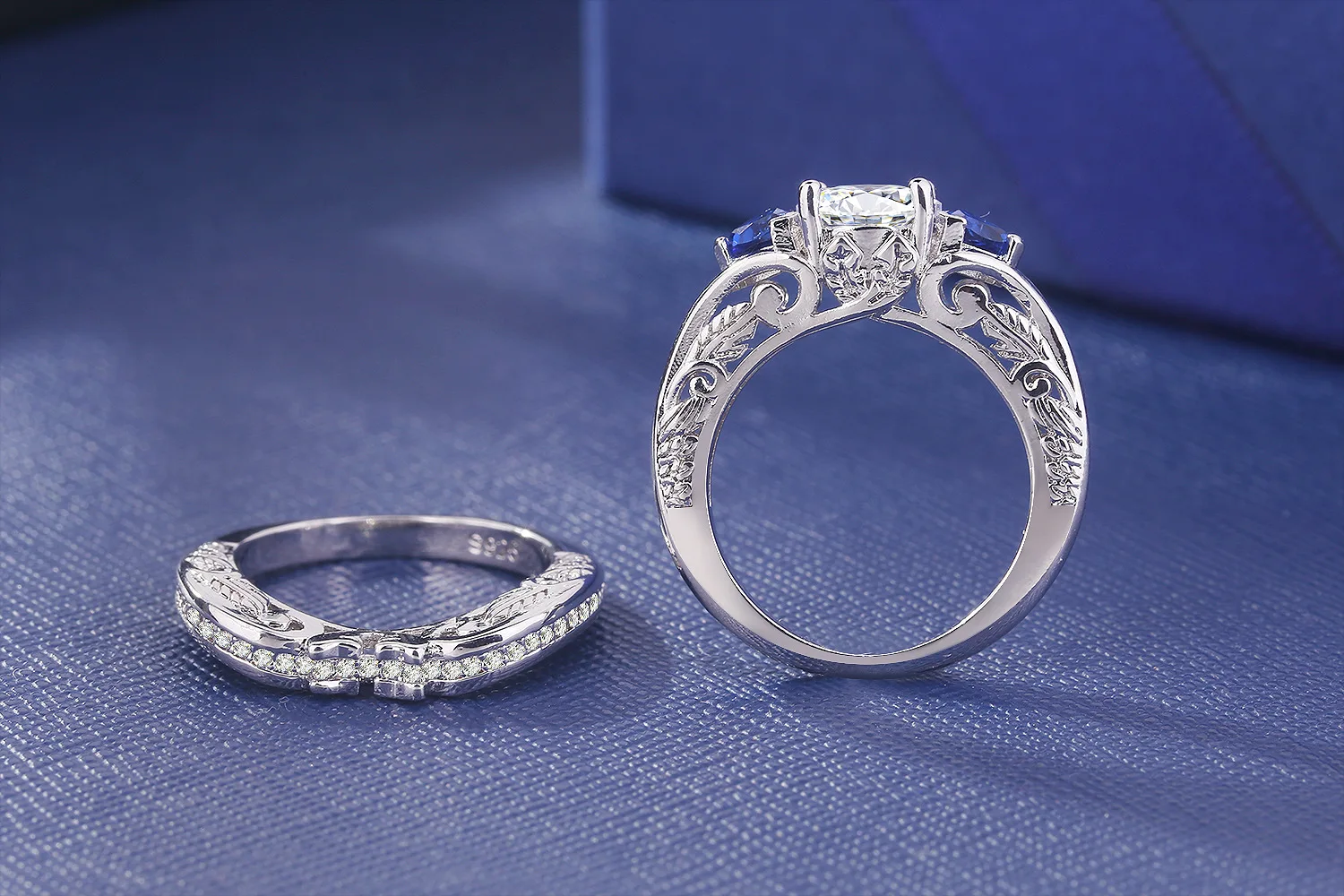 2/шт, 925 серебряные кольца, женские вечерние, роскошный голубой камень созданный в лаборатории, персональное сапфировое кольцо для невесты, для женщин, Size5-12 для любимой