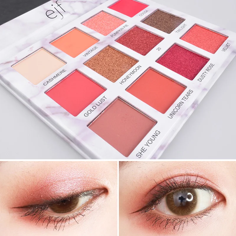 12 цветов Shimmer Glitter Eye Shadow Powder Matt Eyeshadow Cosmetic Макияж brochas maquillaje profesional кисти для