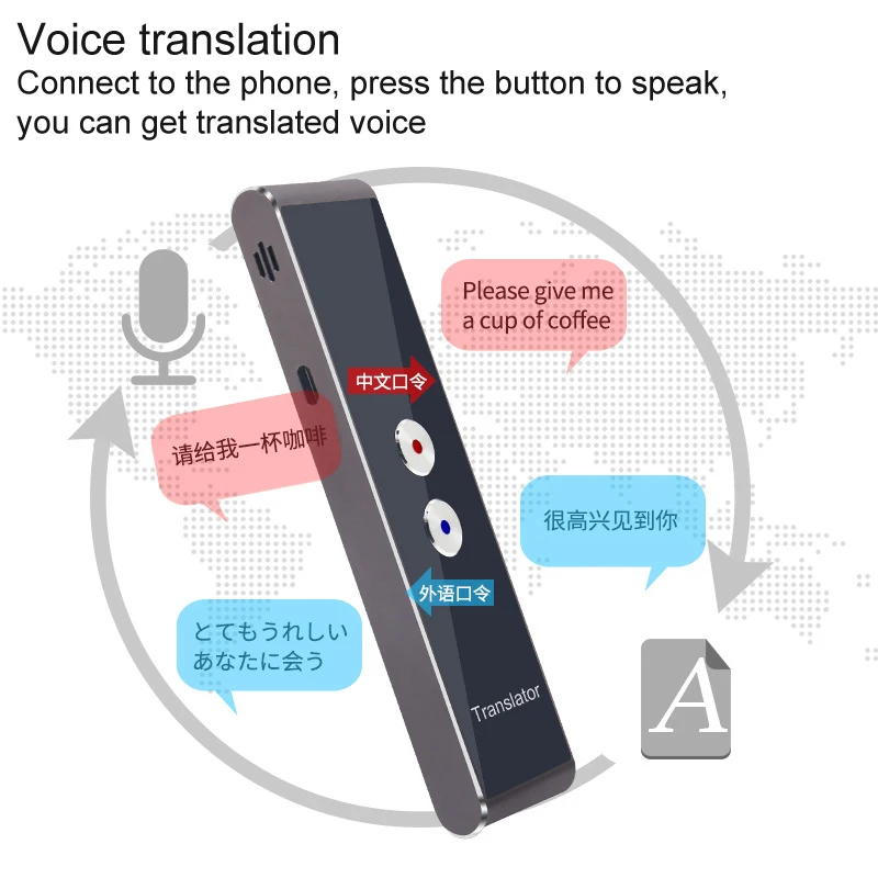 Портативный голосовой переводчик язык мгновенный многоязычный перевод для обучения путешествия бизнес встречи голосовой текст фото