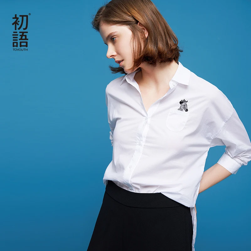  Toyouth Womens Tops and Blouses 2019 Summer Funny Animal Embroidery Pocket Shirt Half Sleeve Side S