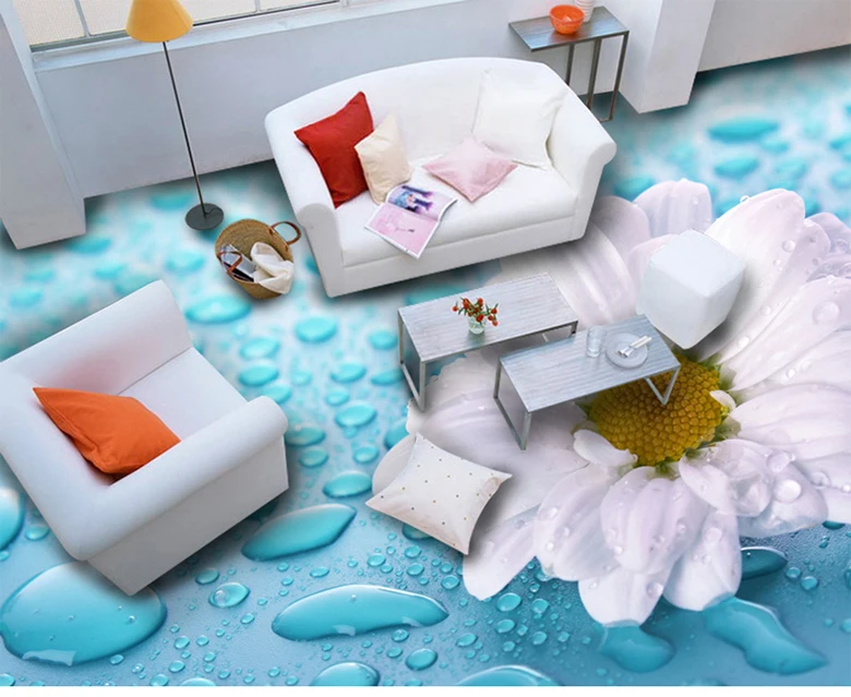Пользовательские напольные обои 3D стереоскопические капли цветок виниловые напольные плитки водонепроницаемые обои для ванной комнаты 3D напольная Фреска Наклейка