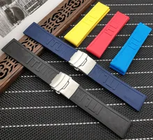 Pulseira de relógio de borracha de silicone 22mm 24mm preto amarelo vermelho azul pulseira para navitimer/avenger/breitling cinta toos