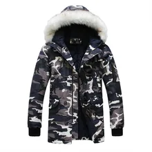 Новая брендовая зимняя куртка из гусиных перьев, Мужская камуфляжная Толстая куртка, Мужская парка, пальто, Мужская парка с меховым воротником и капюшоном