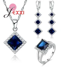 JEXXI Mujeres/Girl Charm Rombo Rombo Brillante CZ Sistemas de la Joyería de Plata de Ley 925 Colgante De Collar y Aretes Anillo