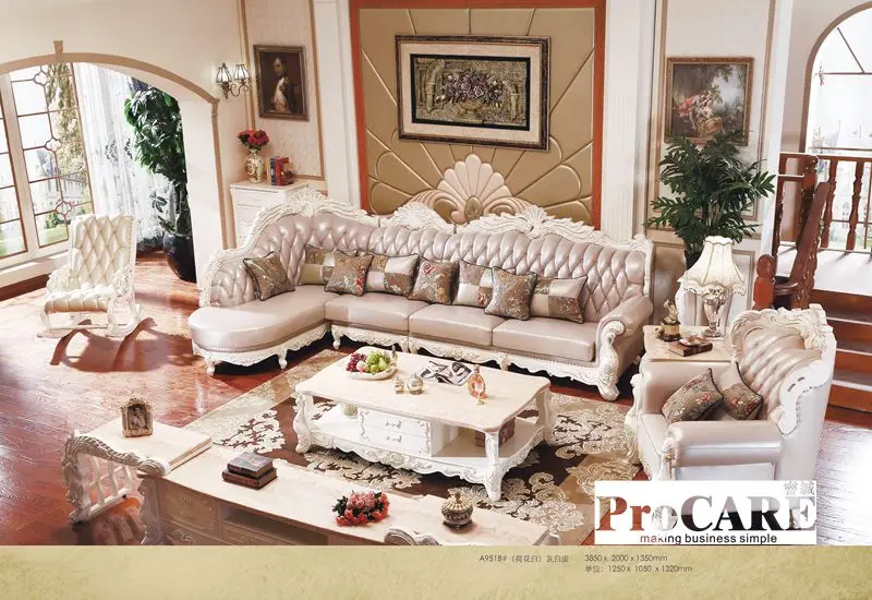 Us 3091 0 Luxury Antique France Style Genuine Leather Sofa Set For Living Room Furniture Oak Solid Wood Made In China Sofas