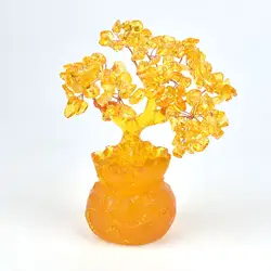 Натуральный кристалл счастливое дерево денежное дерево Статуэтка китайский религиозный Фен Шуй для удачи в деньгах держатель для стакана