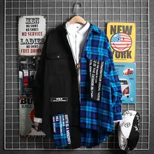 Винтажная уличная Мужская рубашка в стиле хип-хоп, хлопковая свободная клетчатая повседневная мужская рубашка размера плюс, модные рубашки в Корейском стиле, уличные рубашки T6V1