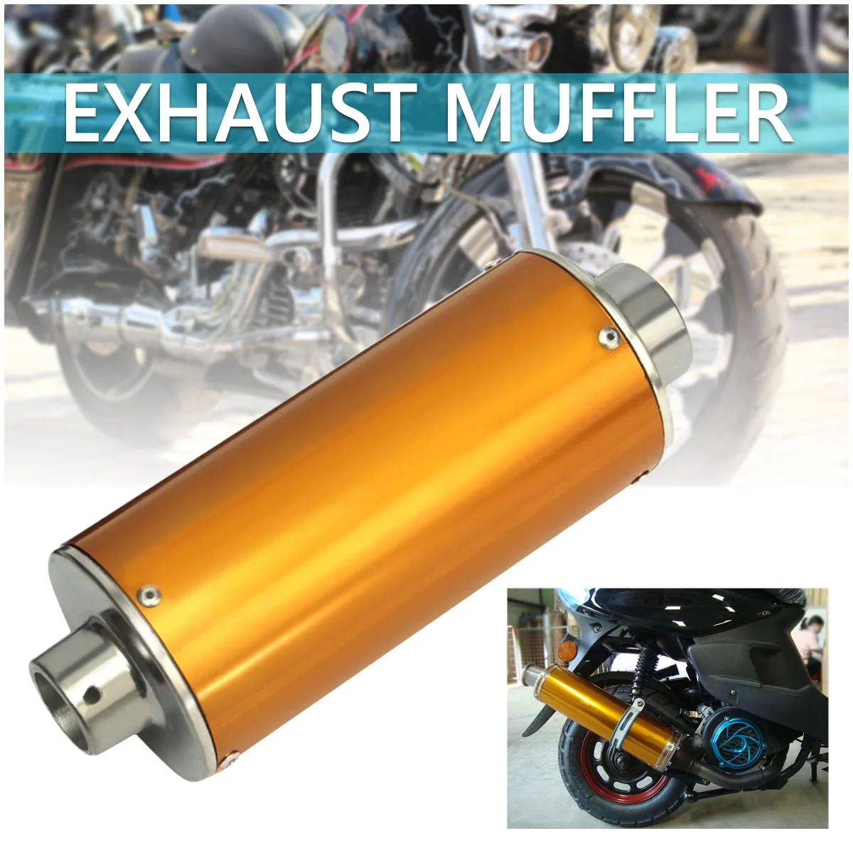 28mm Gold Universal Motorcycle Scooter Exhaust Muffler Silencer Pipe