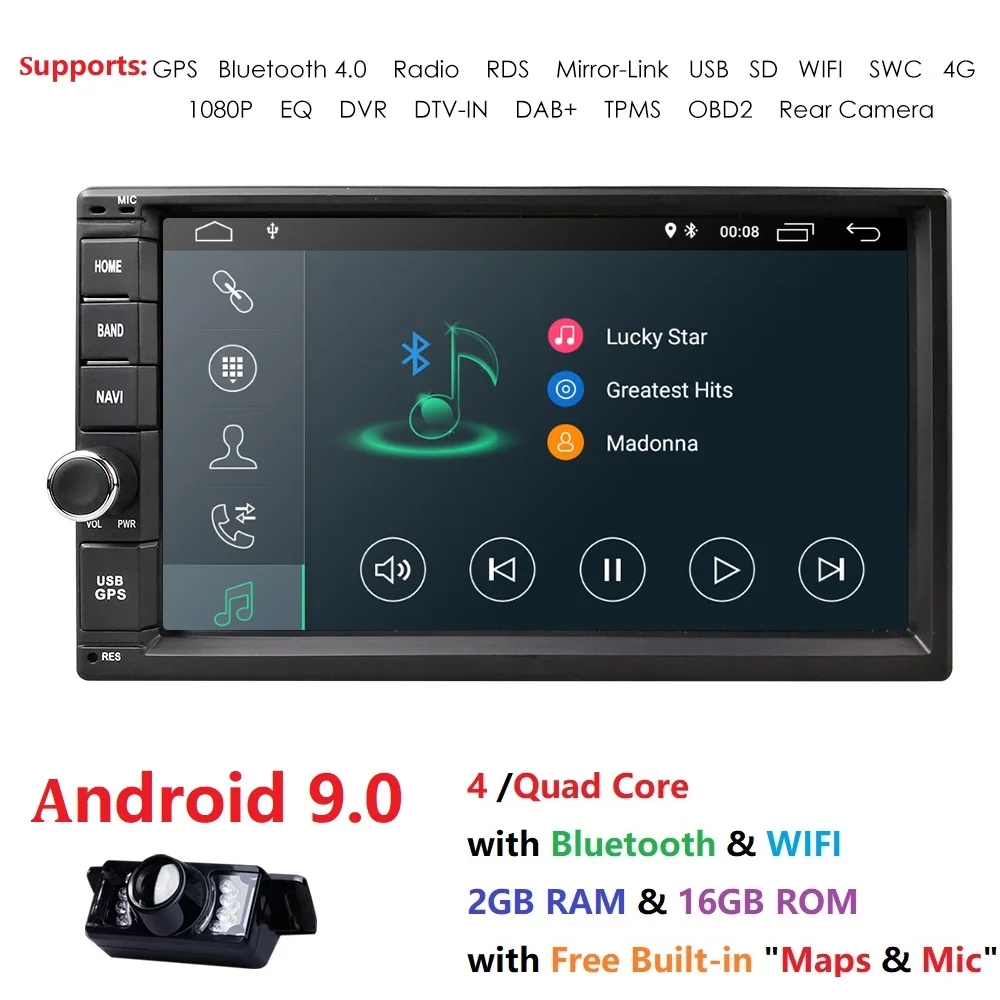 

7" 2din Car Radio Digital player Touch screen Android 9.0 Multimedia player mirror-link Autoradio Support Backup camera