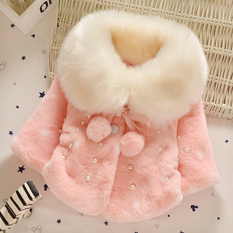

2017 Baby Infant Girls Winter Coat Fashion Girl Pearl Fur Shawl Jackets Kids Girl Clothes Outfits