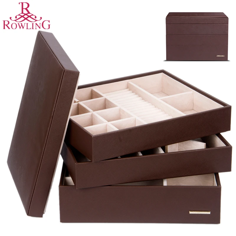Large Jewelry Trays Brown Ring Box PU Watch Cases Leather Necklace Casket Luxury Ring Earring Rolls Bracelets Display ZG232