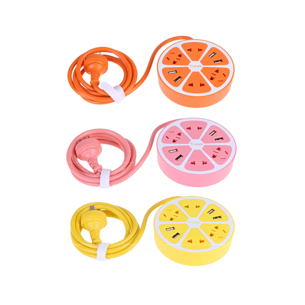 

New 4 USB 2000W 1.5m Cable Power line Multifunctional Lemon Plug Strip Universal Smart Charging Socket Yellow/Pink/Orange