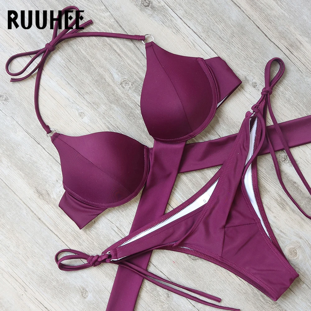 RUUHEE New Bikini Swimwear Women Swimsuit Bikini Set Push Up Bathing Suit 2019 Sexy Cross Strap Beachwear Women's Swimming Suit