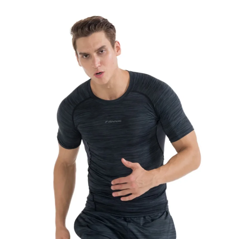 Для мужчин профессиональные спортивные футболки быстросохнущая Slim Fit Тис сжатия рубашка топы Бодибилдинг Фитнес круглым вырезом короткий