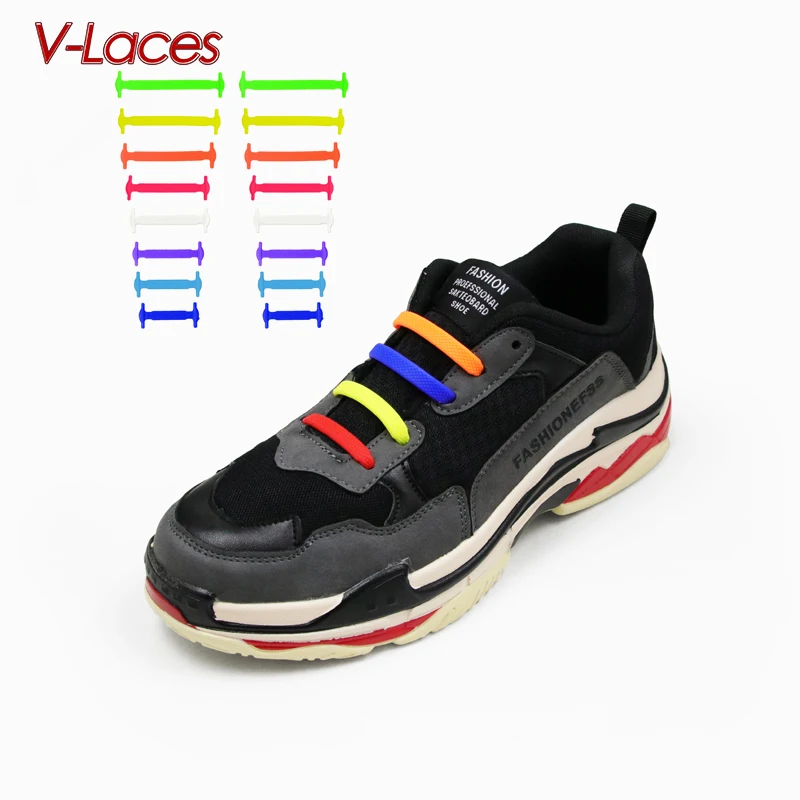 16pcs/pack Child Lazy Elastic Silicone multicolor shoelace No Tie Running ShoeLaces for Christmas Gifts Off Shoes