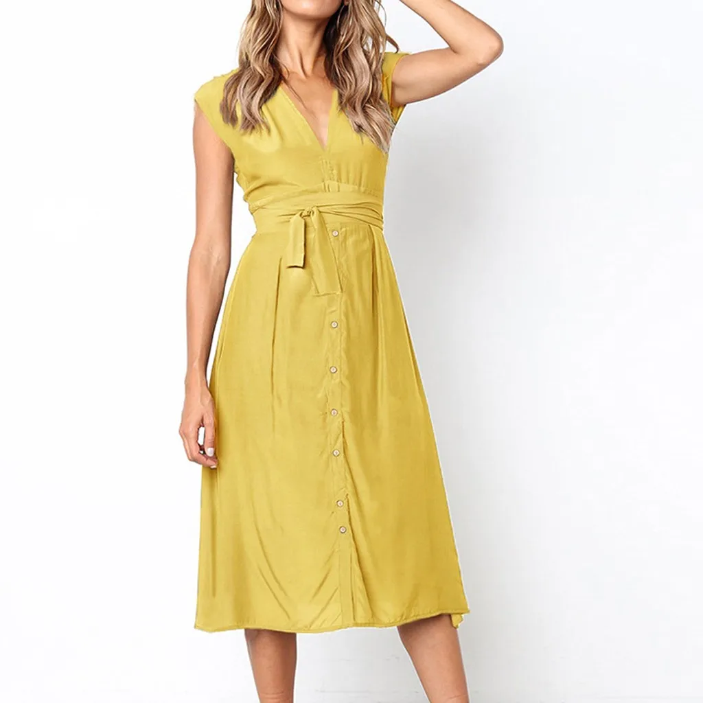 Women dress Sexy Solid Button Backless Party Belt Dress Women Casual Sleeveless Higth Waist V-Neck Lace-Up Sheath Dress G0411#20 Women dress Sexy Solid Button Backless Party Belt Dress Women Casual Sleeveless Higth Waist V-Neck Lace-Up Sheath Dress G0411#20