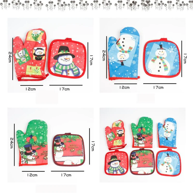 1 Set Christmas Baking Anti-Hot Gloves Oven And Microwave Insulation Mat Cloth Waterproof Wear-resistant Creative C0419#30      01