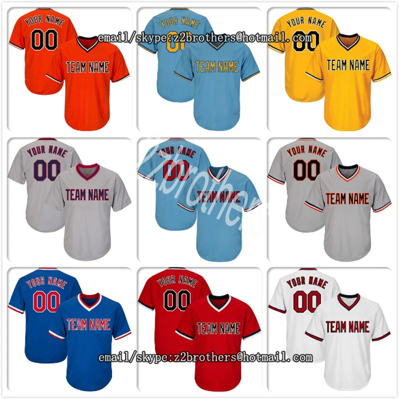

Custom V-Neck Replica Stripe Baseball Jersey Embroidered Any Team Logo Name Number DIY OEM High School College Men Women Child