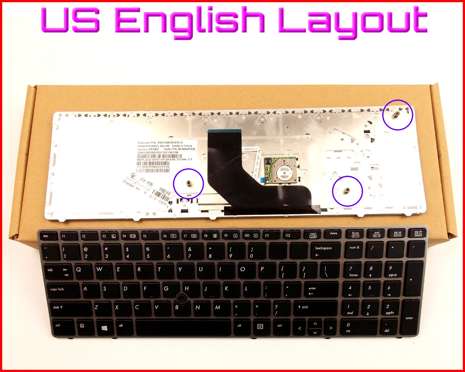 

New Keyboard US English Version for HP ProBook 6560B 6565B 6570B 8560B 6560P 6575B Laptop W/Silver Frame & Pointer