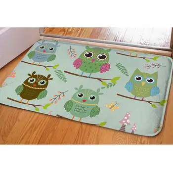 

Funny Doormat Cartoon Owl Print Entrance Floor Mats Non-slip 40x59cm Area Mats for Living Room Bathroom Flannel Kitchen Rugs
