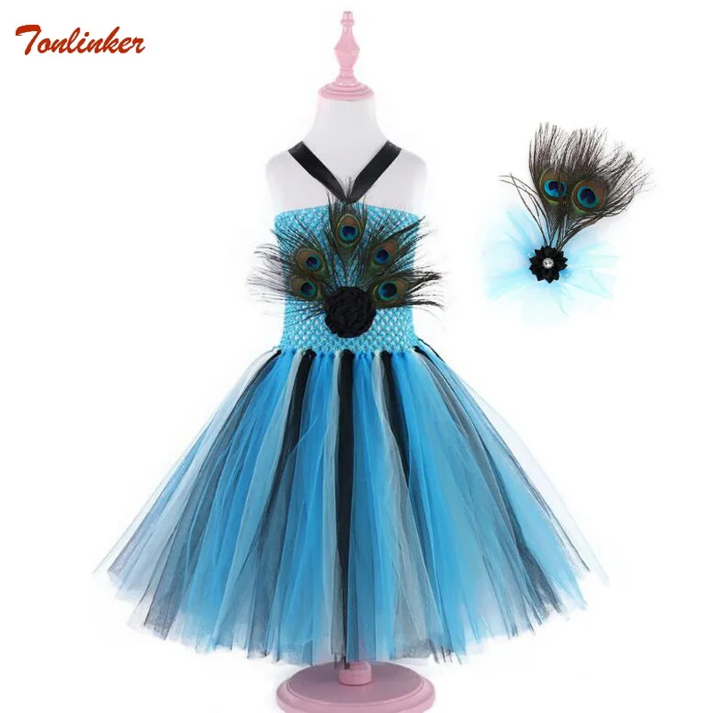 

Princess Girls Peacock Tutu Dress With Hair Hoop For Kids Girl Birthday Ball Gowns Party Dress Children Kids Tulle Girl Dresses