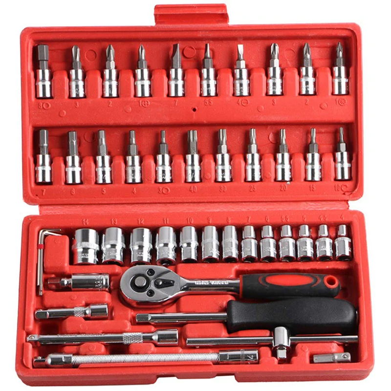 

46pcs 1/4-Inch Socket Set Car Repair Tool Ratchet Set Torque Wrench Combination Bit a set of keys Chrome Vanadium