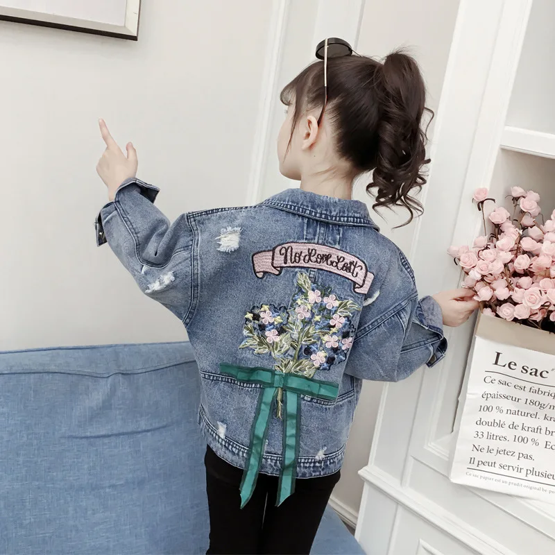 Джинсовая куртка для девочек, Иностранная весенне-Осенняя детская коллекция 2019 года, Новое Детское джинсовое пальто для девочек, пальто