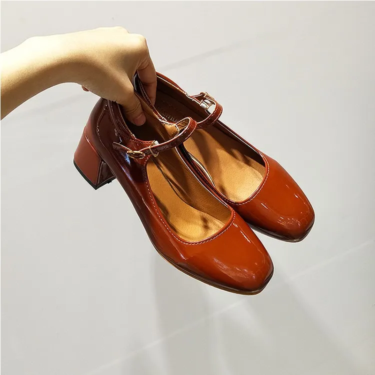 EOEODOIT/модные туфли-лодочки из джинсовой кожи на каблуке 5 см женские офисные туфли из органической кожи с квадратным носком на среднем массивном каблуке с пряжкой на лодыжке женские босоножки