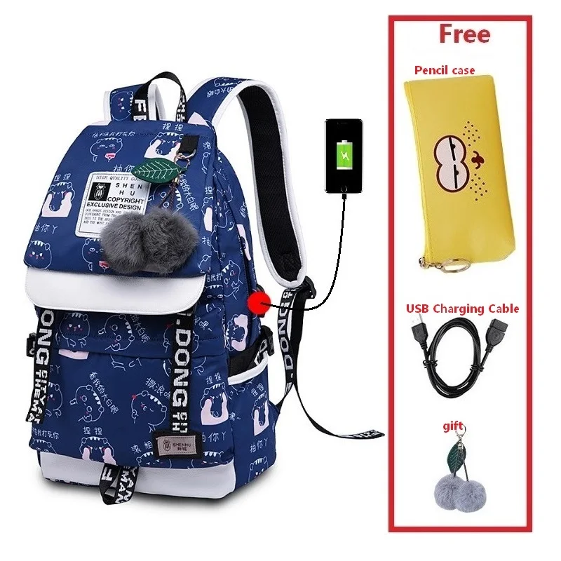 Новинка, рюкзак для ноутбука для девочек, USB, водонепроницаемый, школьная сумка, высокое качество, для студентов колледжа, брезентовый Рюкзак, escolar, аниме, с рюшами - Цвет: set 26