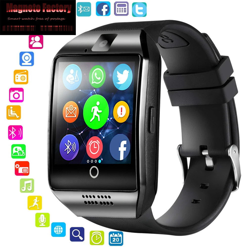 

2019 Bluetooth Smart Watch Men Q18 with Camera Facebook Whatsapp Twitter Sync SMS Smartwatch Support SIM TF Card for IOS Android