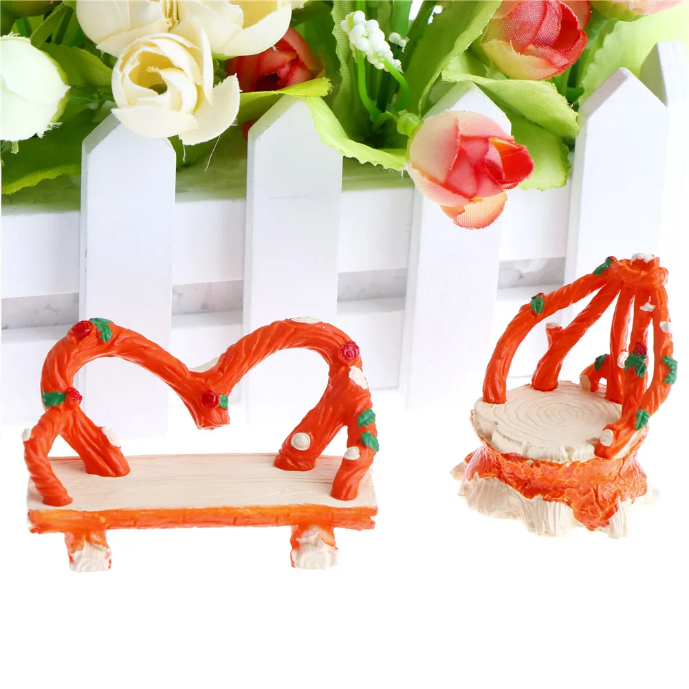 2018 New Double Chair and Side Chair Orange Cane DIY Resin Fairy Garden Craft Decoration Miniature Micro Gnome Terrarium Gift