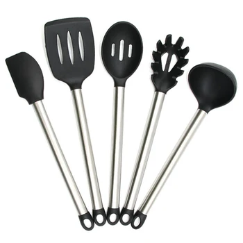 

5Pcs/Set Silicone Cooking Tools Set with Stainless Steel Handle Kitchen Tools Spoon Slotted Turner Ladle Spatula Cooking Gadgets