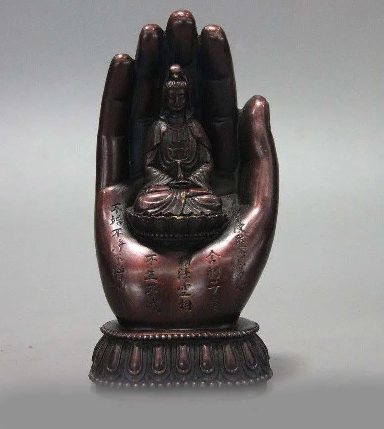 

Tibet Buddhism Old Bronze Copper Kwan-yin Guanyin Hand Bodhisattva Buddha Statue SD 506