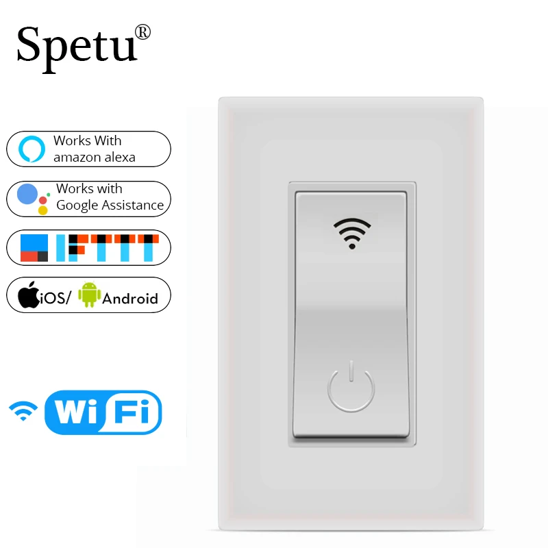 Spetu Wifi Wall Light Switch US 1 Gang Touch WiFi Remote Control Smart