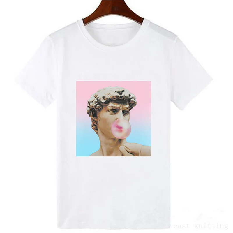 David-Michelangelo-Summer-Short-Sleeve-Printed-statue-Bubble-gum-chewing-gum-print-Fun-Harajuku-T-shirt (2)