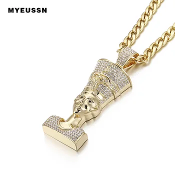 

Egyptian Men Necklace&Pendant Vintage Gold Color Chain Necklace with cuban chain Iced Out Crystal Gold Hip Hop PunkJewelry