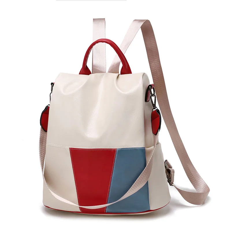 

Fashion Women's Backpack PU Leather Shoulder Bag Schoolbag anti-theft backpacks Contrast color ZipperTravel backpack for girls