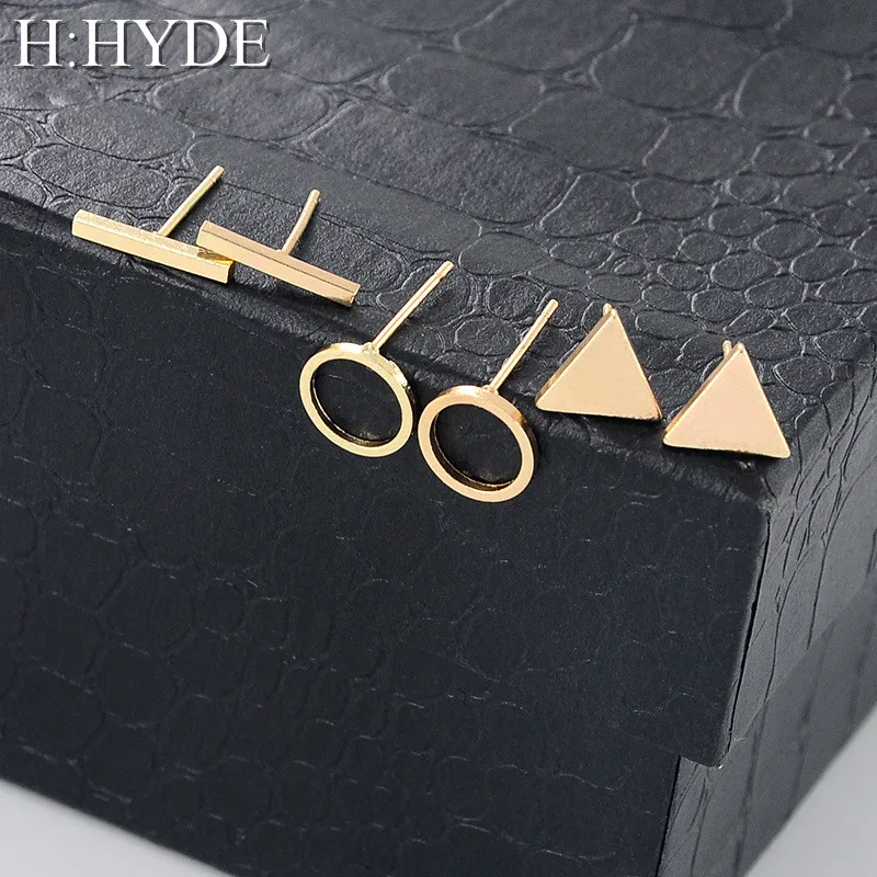 Женские серьги пусеты H: HYDE 1 комплект = 3 пары модные квадратные круглые
