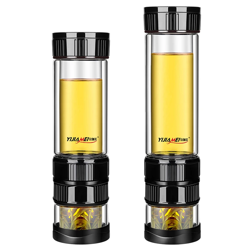 Yi Jiamei Shuang Ceng Bōli Bei Nan Chashuǐ Fen Li Pao Cha Bei Da Rongliang Bianxie Guolǜ Shuǐbei Nai Re Chashuǐ Bei Transparent Aliexpress
