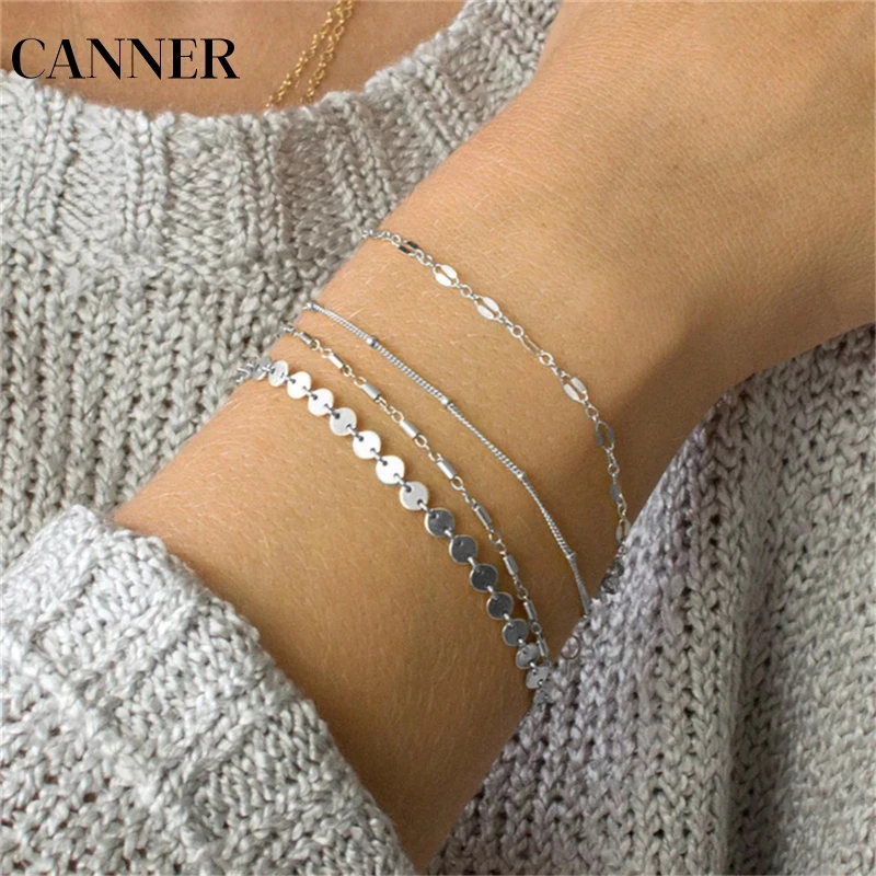 

CANNER 4pcs/set 2019 New Bohemia Multilayer Coin Tube Lace Satellite Chain Bracelets For Women Foot Chain Anklets R4