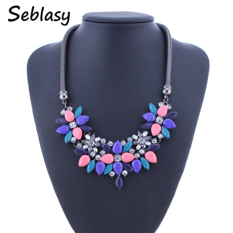 Seblasy Chunky Statement Choker Necklaces &amp Pendants Maxi Black Snake Chain Crystal Leaves Bib Collar For Women Bijoux | Украшения и