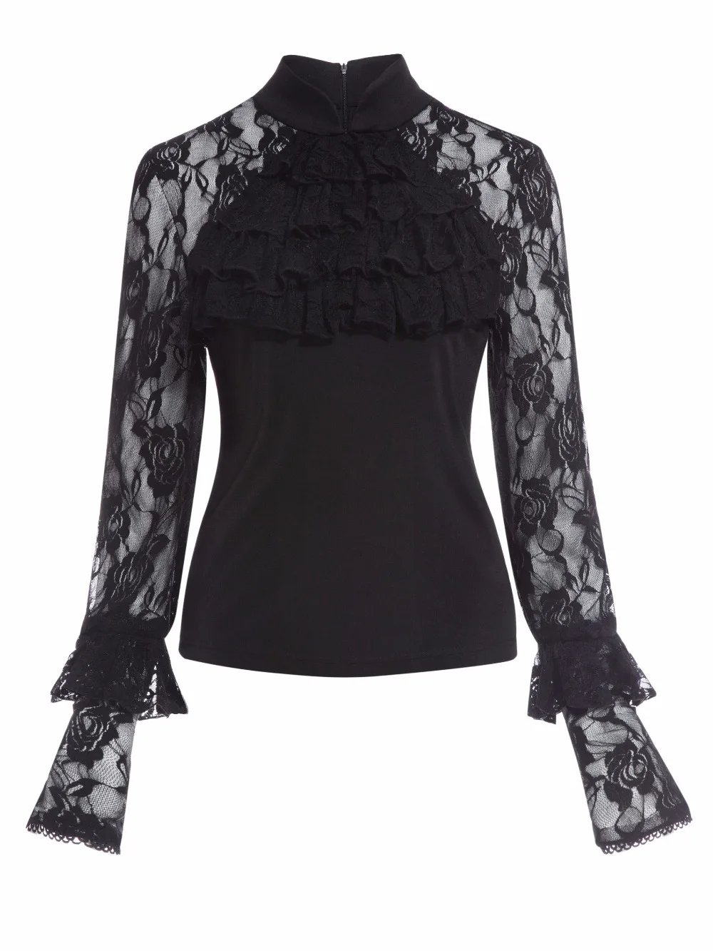 Autumn Sexy Lace Up Shirt Long Sleeve Goth Turtleneck Black Women